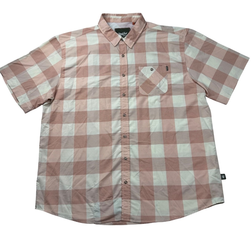 Howler Bros H-Bar B Snapshirt Mens XXL Orange Cream Plaid Short Sleeve Fishing